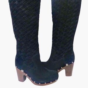UGG Arroyo 3363 weave tall black suede leather clog boots